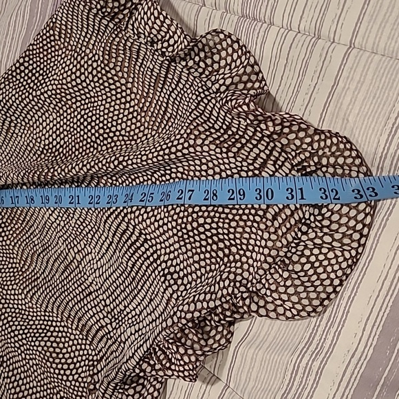 Women's Small Brown White Ruffle Trim Sleeveless Top Beaded Straps Flowy Casual - Picture 12 of 12